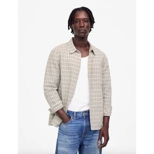 Madewell Button Up Shirt Cotton Linen Blend Saffron Plaid Beige XXL Mens NWT